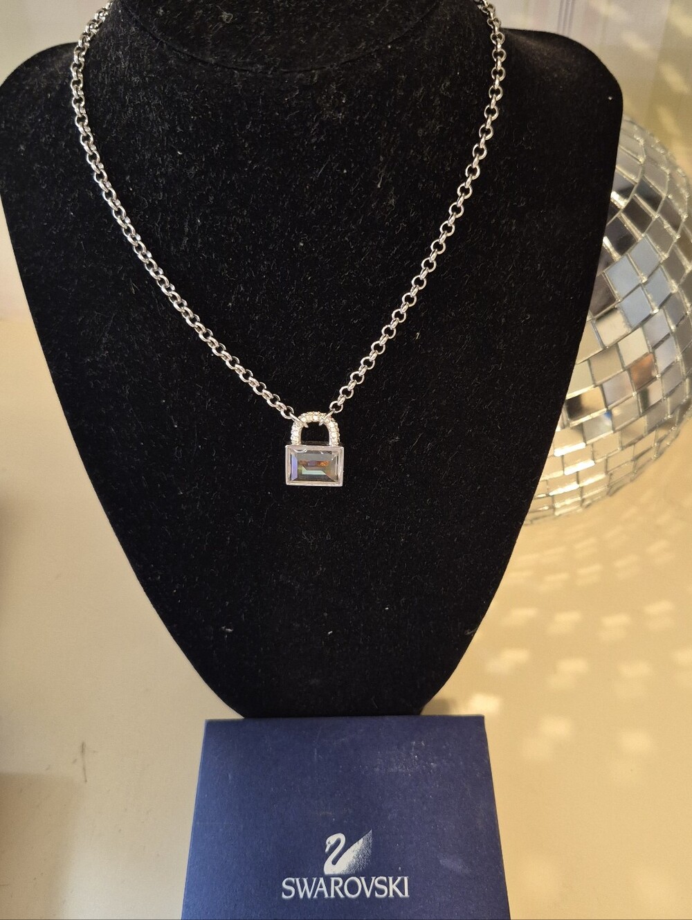 NIB Swarovski "Padlock" Necklace 925 Sterling Silver Clear Crystal Ret. $275